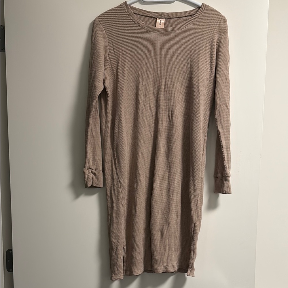 Tan Long Sleeve Knit Sleep Dress